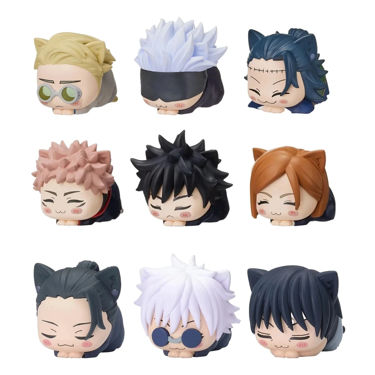 6CM Jujutsu Kaisen Anime Figure Itadori Yuji Satoru Gojo Napping Cat PVC Q Version prone 4Pcs/Set Model Toys Gift Collection