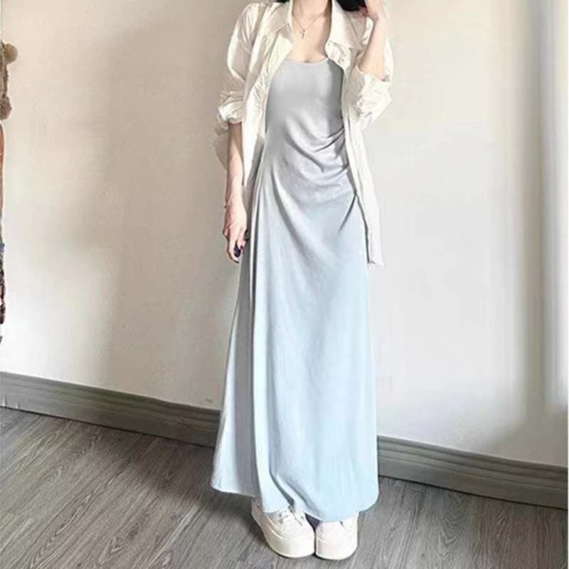 Shirt suspender dress two-piece women's summer 2024 new gentle wind sunscreen long-sleeved shirt coat long skirt