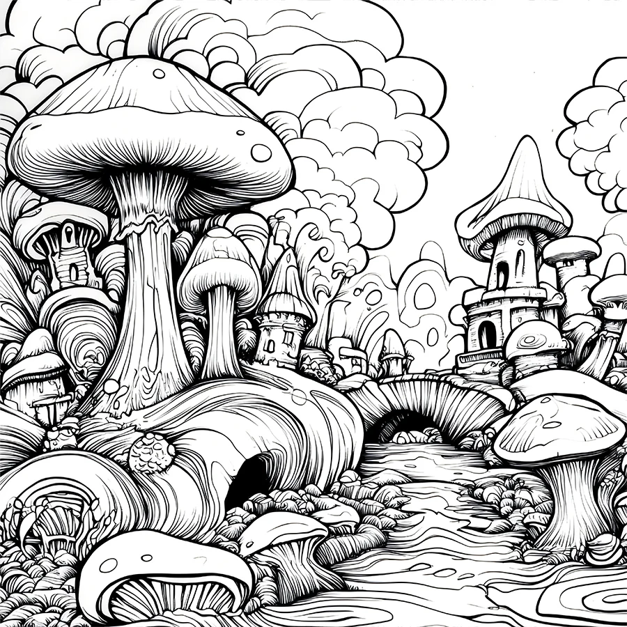 Libro para colorear Mushroom World Libro ilustrado para adultos Diseño original