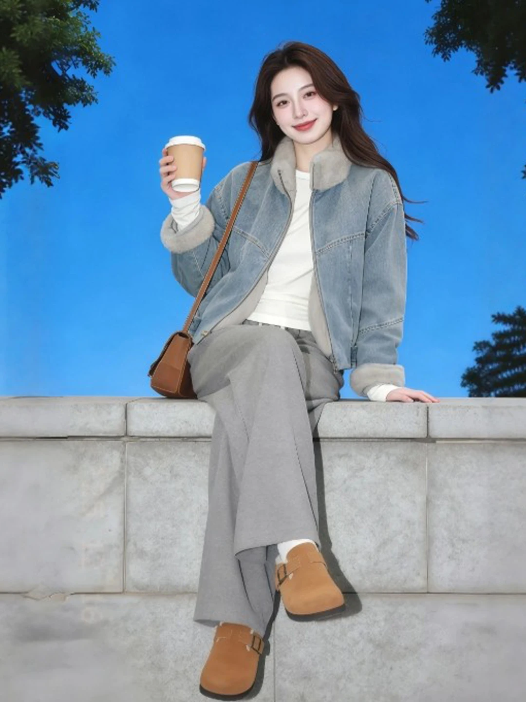 

Retro Unique Super Cute Thiened Fce Lined Loose ort Denim Jaet Sli Faionable Winter Coat for Small Figures