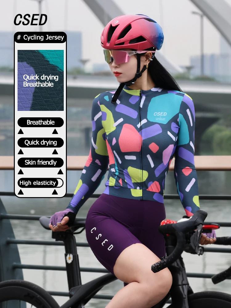 

CSED Women's Long Sleeved Cycling Jersey Slim Quick Dry Breathable Customizable Bike Riding Sweatshirt for Bicycle Riding