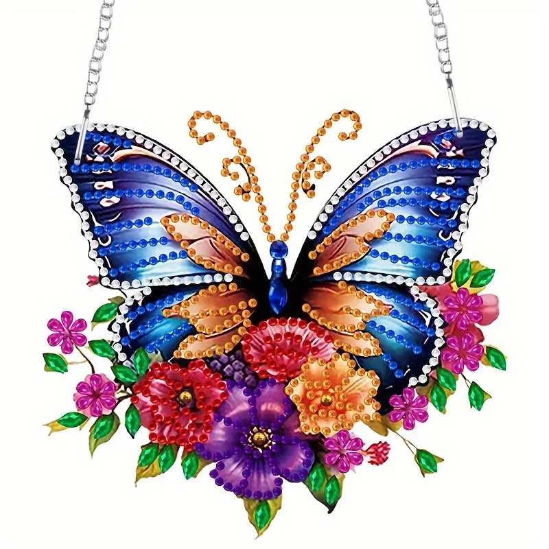 1 set of butterfly pattern decorative pendant diamond painting, handmade DIY pendant, 2D pattern handmade artwork kit, with irr