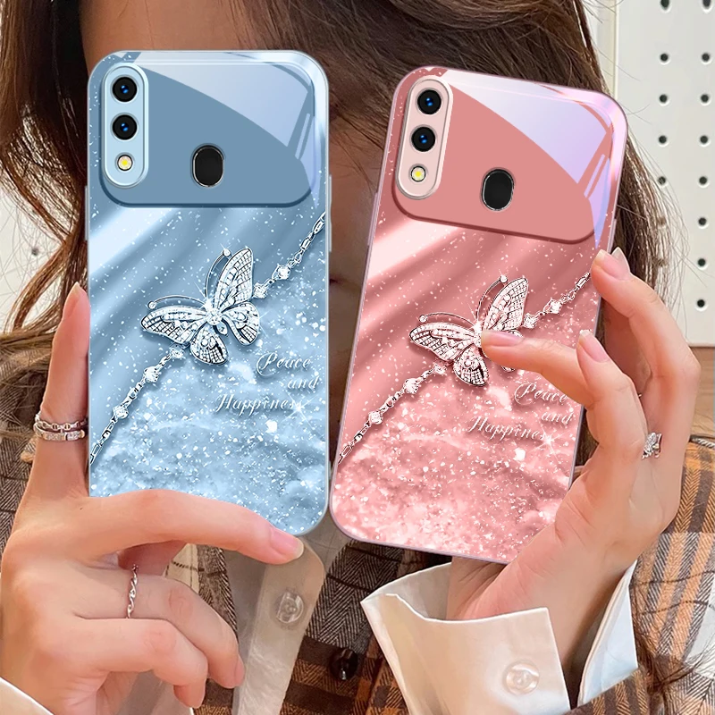 

An elegant blue butterfly For Samsung A73 72 71 A70 56 55 54 A53 52 51 50 42 A35 A34 33 32 31 26 25 24 23 22 30 glass phone case
