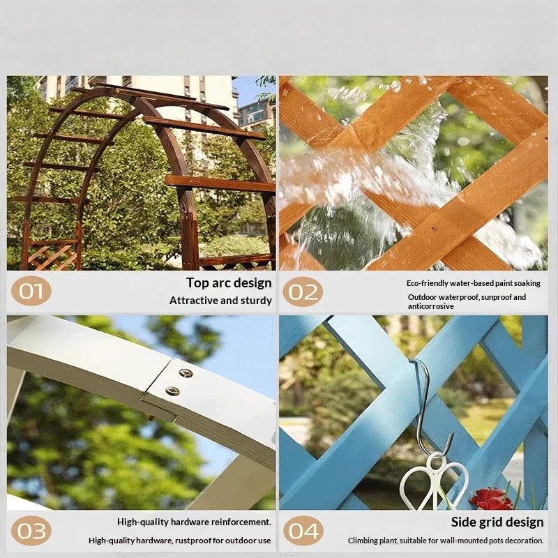 Outdoor preservative wooden arched flower stand garden climbing plant support arch for rose vines and grapes