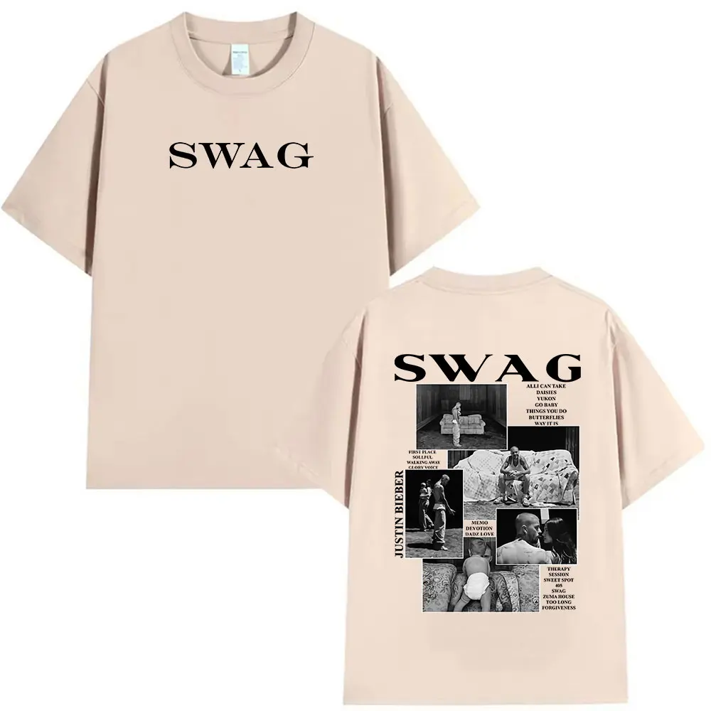 مغني الراب جاستن بيبر SWAG ألبوم 2025 جرافيك تي شيرت الرجال الشارع القوطية قصيرة الأكمام الهيب هوب موسيقى البوب الملابس تي شيرت الصيف