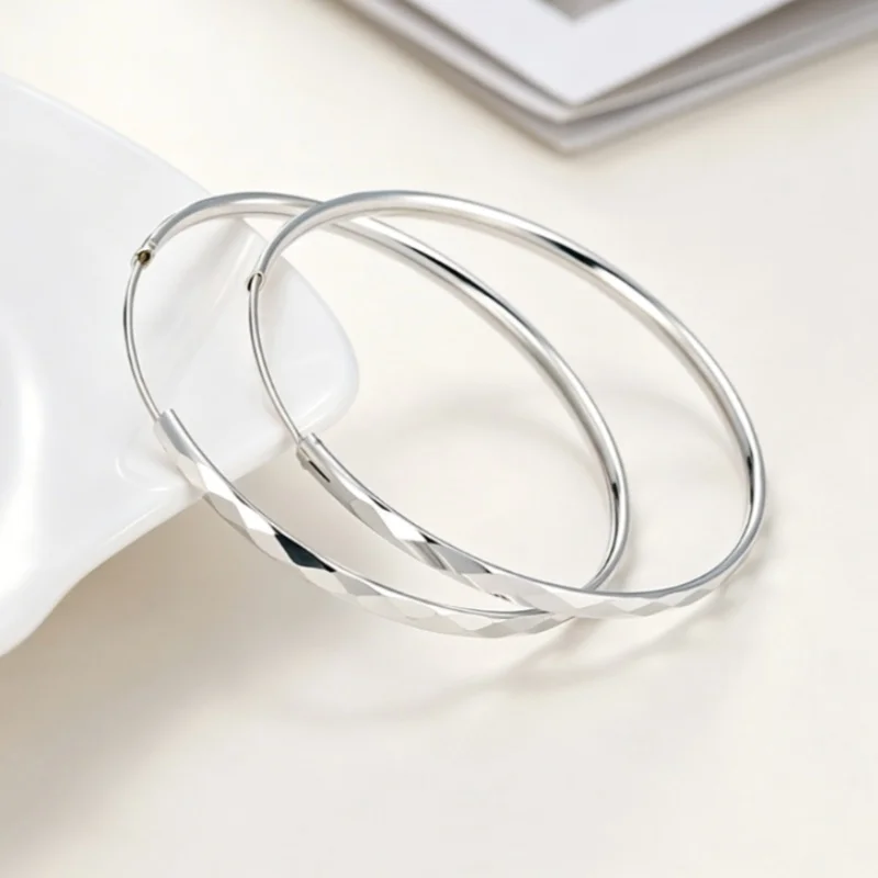 SOMILIA 925 Sterling Silver women's Big Circle Rhombus Patterned Elegant and Refined Earrings30/40/50/60mm