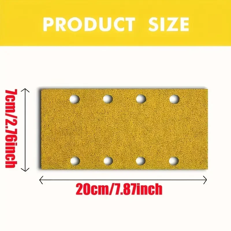 10pcs Rectangular Sandpaper 7/20cm 8-Hole Self-Adhesive Flocking Back Velvet Sander Sanding Putty Sandpaper