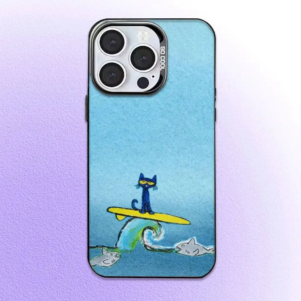 حافظة هاتف لطيفة على شكل قطة من P-Pete لهاتف iPhone17,16,15,14,13,12,11 Plus، Pro Max غطاء مقاوم للصدمات باللون الأسود غير اللامع