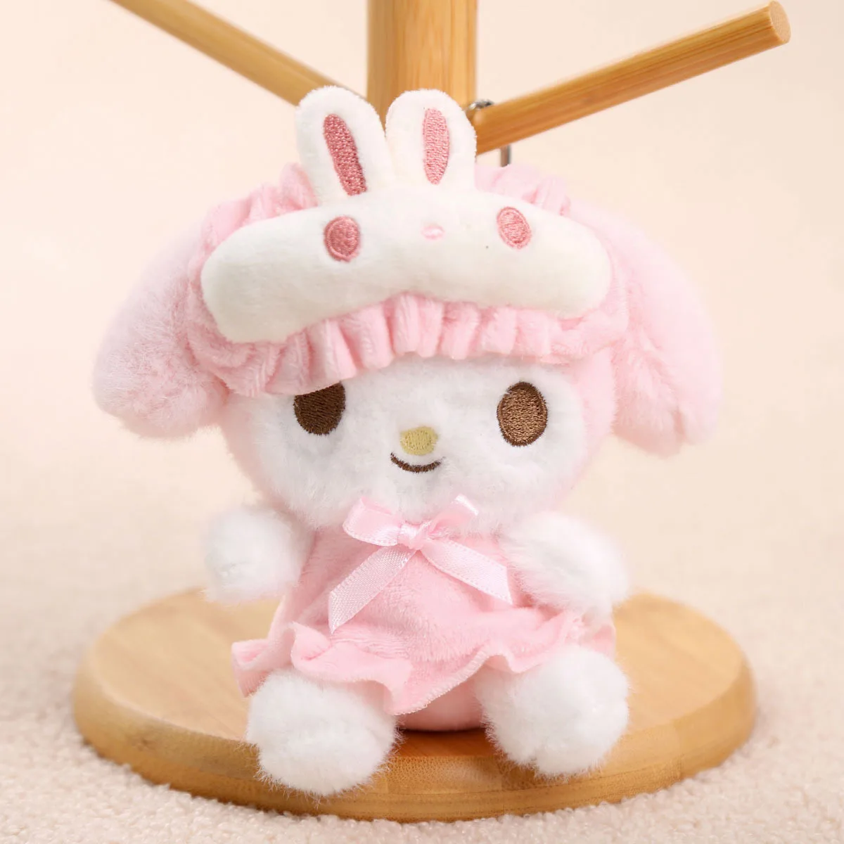 

Kawaii Cartoon Fluffy Doll Pendant Bag Charm Backpack Accessory Easter Gift My Melody Plush Keychain Pink Rabbit Eye Mask Style