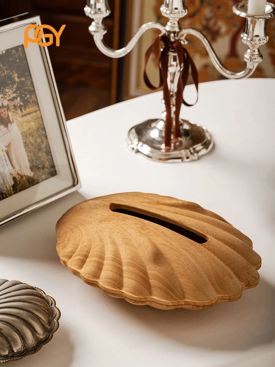 Solid Red Oak Scallop Tissue  Box, Handcrafted Wooden Shell Napkin Box, Coastal Tissue Dispenser for Table Decor, Unique  Gift