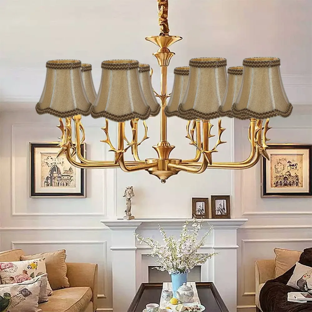 6PCS Stylish White&Gold/Gold/Apricot Lampshade Clip On Design Fabric Chandelier Lamp Shades Lightweight Lamp Cover Hallway Light