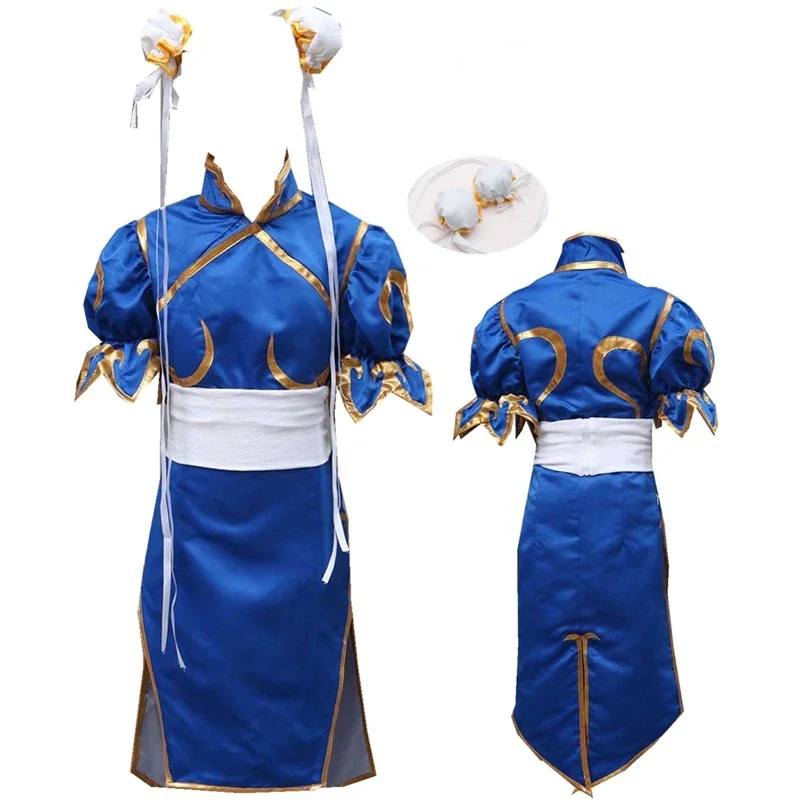 

Anime Game Cosplay Blue Chunli Blue Cheongsam Fighter Cosplay Costume Halloween