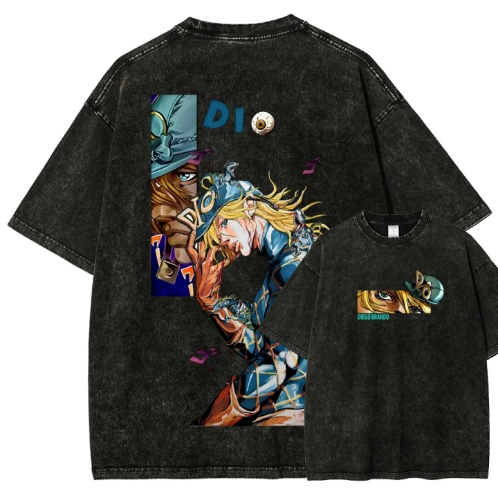 Jojo Bizarre Adventure Washed T Shirts Men O Neck Cotton T Shirts Short Sleeve Tees Tops Anime Sweatshirt Summer Men Clothing