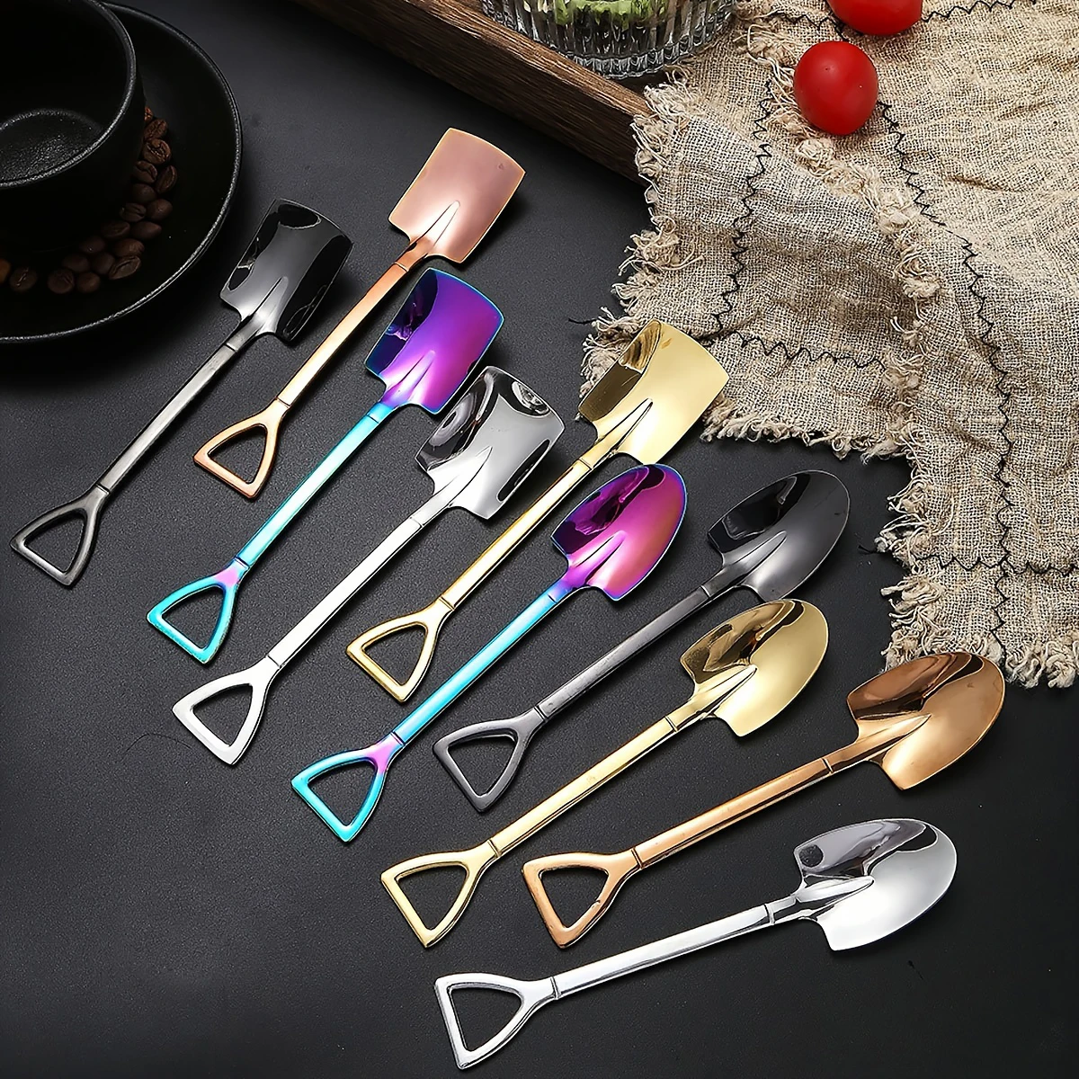 10Pcs Stainless Steel Shovel Spoon Teaspoon For Coffee Spoon Fruit Ice Cream Dessert Scoop Kitchen Accessories Wedding Christmas