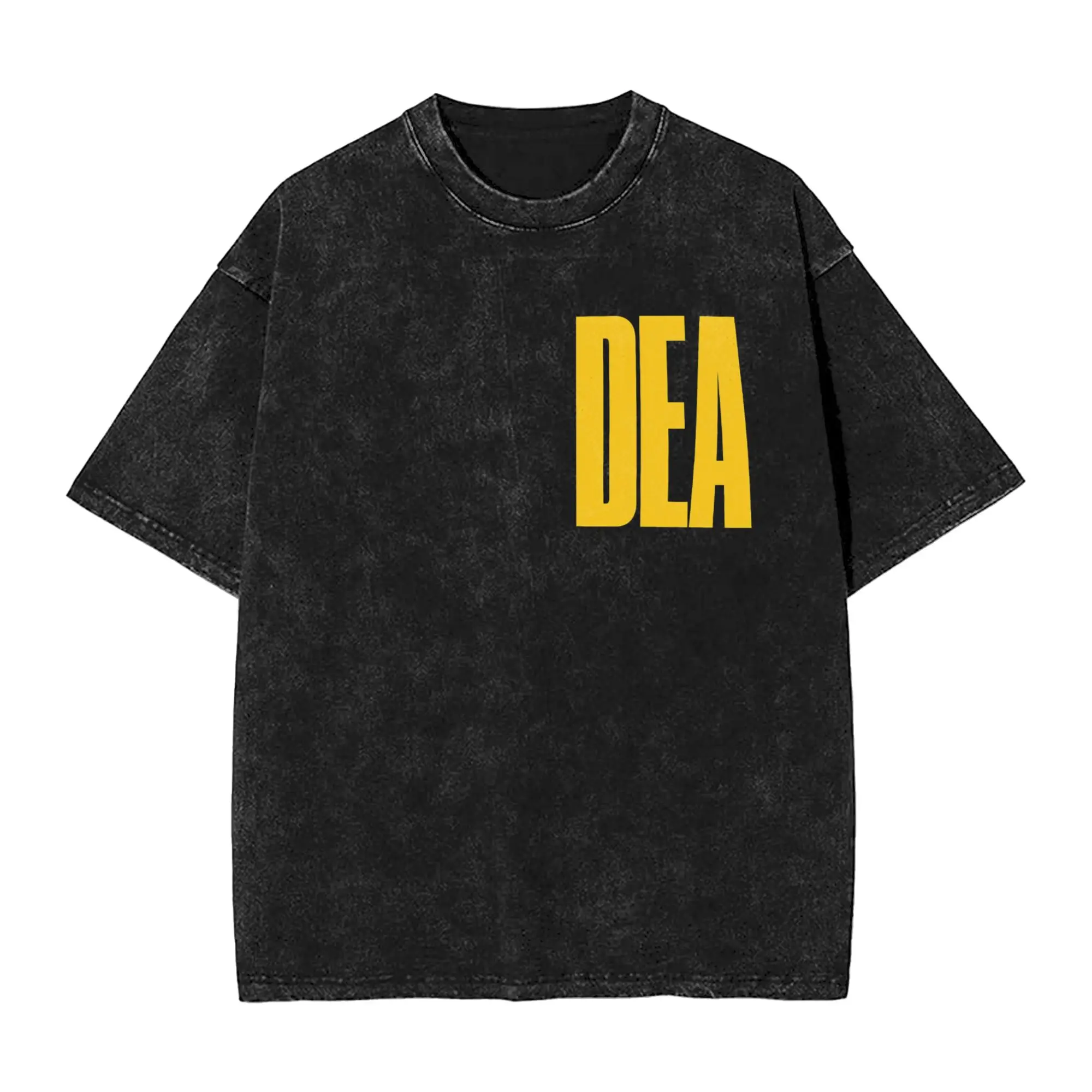 DEA Yellow Text Washed T-Shirt Mens Y2K Retro Cotton T-Shirts Summer O-Neck Hip Hop Tees Design Plus Size Tops