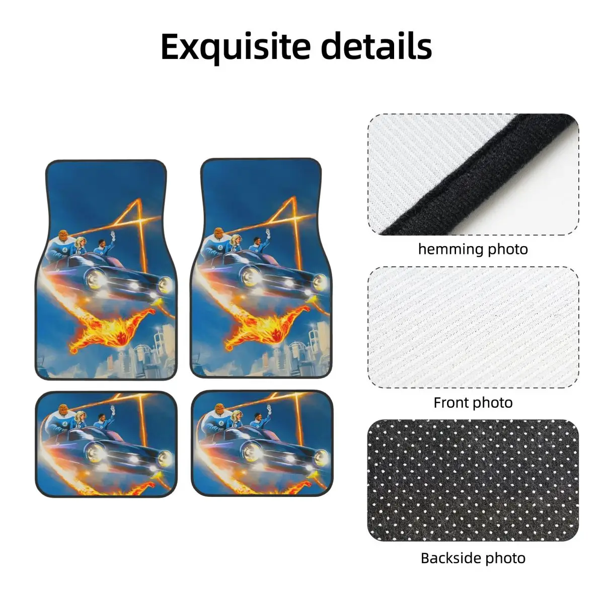 The Fantastic Four: First Steps Universal Fit Car Floor Mats Cute 2025 New Movie Car Carpet Mat 4 قطع مع دعم مضاد للانزلاق