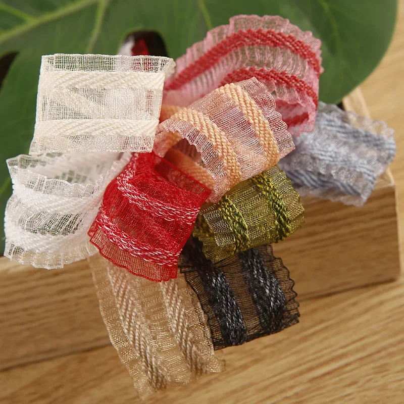 Striped Ruffled Organza Ribbon Snow Yarn Tape DIY Hair Bow Accessories Handmade Trims 10MM 16MM 25MM 38MM 100Yards