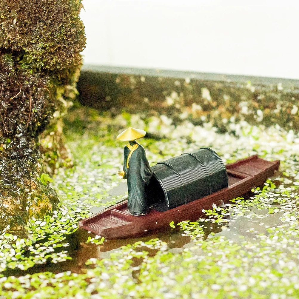 زخرفة قارب مصغر قارب صيد صيني عتيق لبيت الدمى حديقة خزان الأسماك المناظر الطبيعية الصغيرة الديكور البلاستيك بونساي