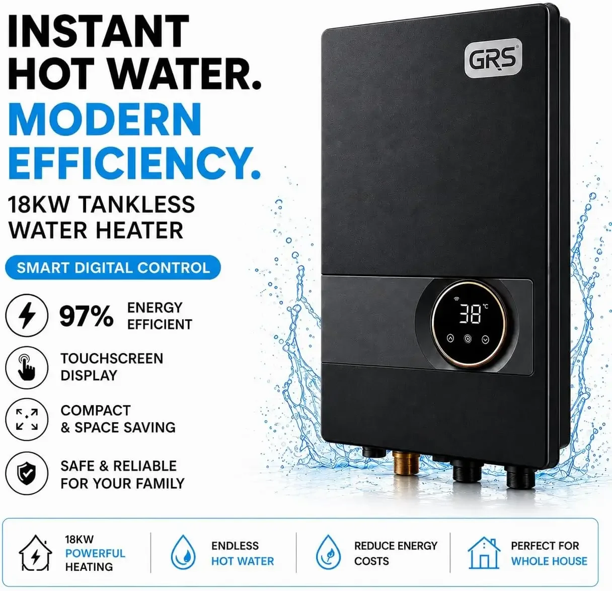 Tankless Water Heater Electric with Digital Display 13KW 240V