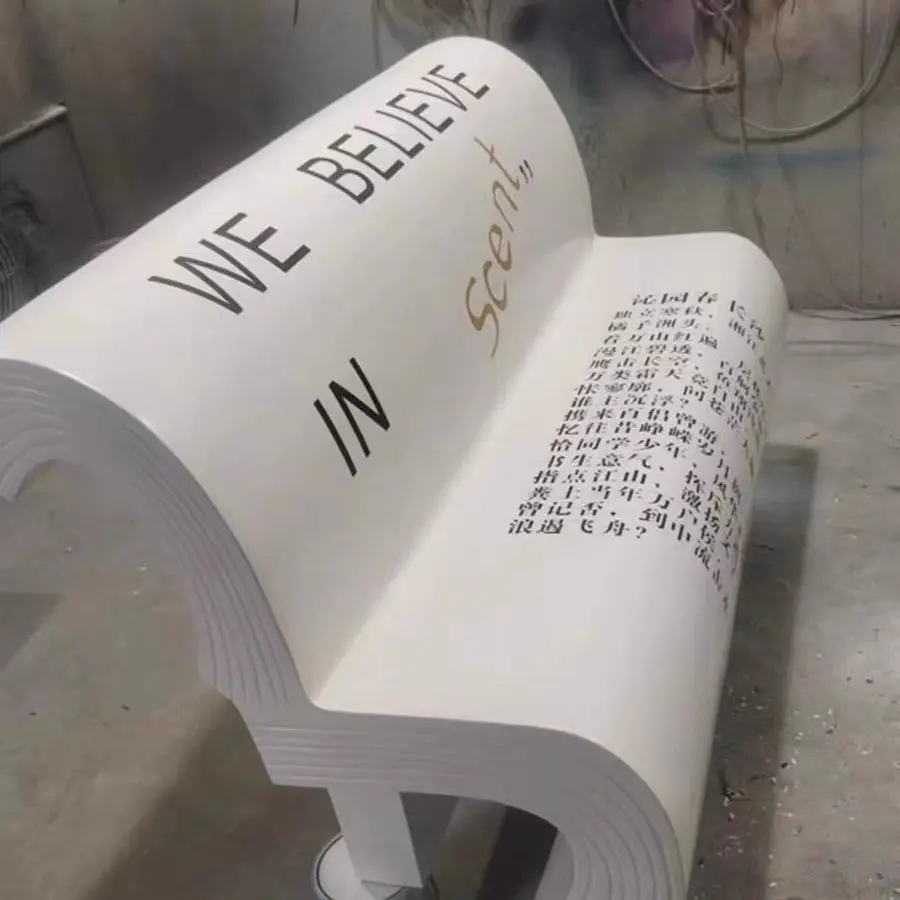 Shopping mall fiberglass seat, book shape ornament, backrest bench, outdoor leisure chair
