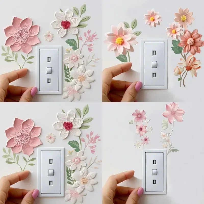 

Flowers Switch Stickers PVC Self-adhesive Removable Waterproof Sticker for Bedroom Bathroom Living Room Home Decoration Decals