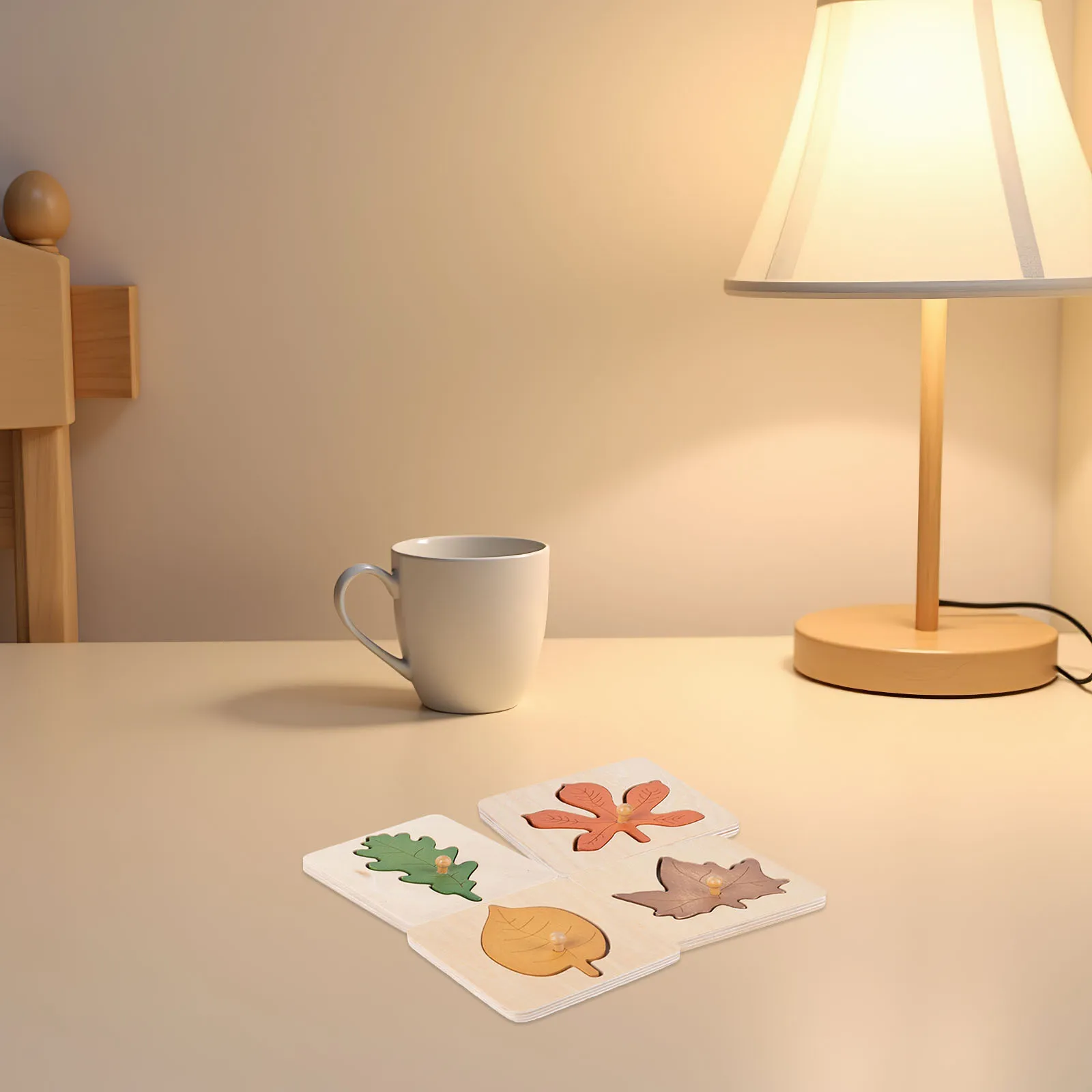 4개입 나뭇잎 모양 몬테소리 나무 교육용 게임 유아 조기 학습 모양 색상 인지 발달 유치원용