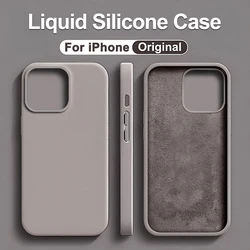 Luxury Original Liquid Silicone Case for iPhone 15 14 13 12 11 Pro Max Plus Cases Shockproof Soft Bumper Cover Phone Accessories
