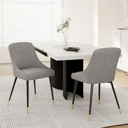 LUMA Dining Chairs Set of 2, Upholestered Fabric Kitchen Chairs with Metal Legs and Padded Cushion, Armless Accent Side