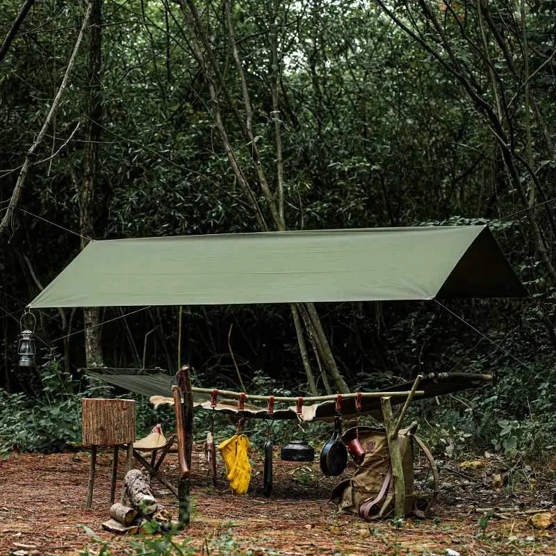 Durable Tarpaulin Four-Season Single Layer Camping Shelter Bushcraft Hiking Sunproof Hammock Tent Waterproof Canopy for Outdoor