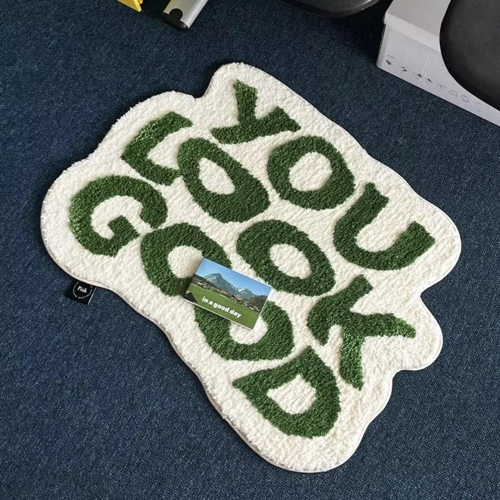 Stylish Irregular Letter Bedroom Chair Floor Mats Anti-Slip Soft Faux Cashmere Carpets Absorbent Home Decoration Mats