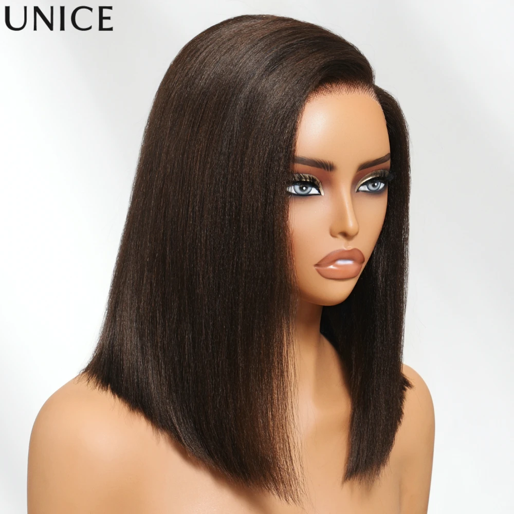 UNice Bye-Bye Slip™ 7x5 Lace Dark Chocolate Brown Side Part Yaki Straight Bob Wig With Invisi Drawstring Human Hair Glueless Wig