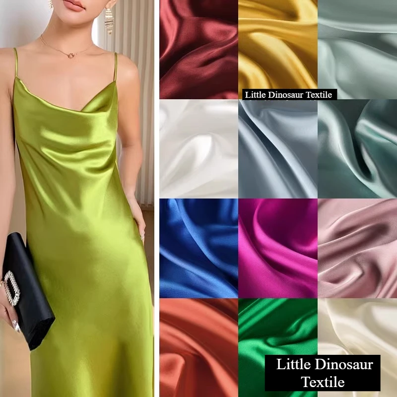 Material satinado de imitación de ácido acético de alta gama de color sólido, abrigo de seda de imitación, brillo vertical, vestido, tela superior stoff tessuto