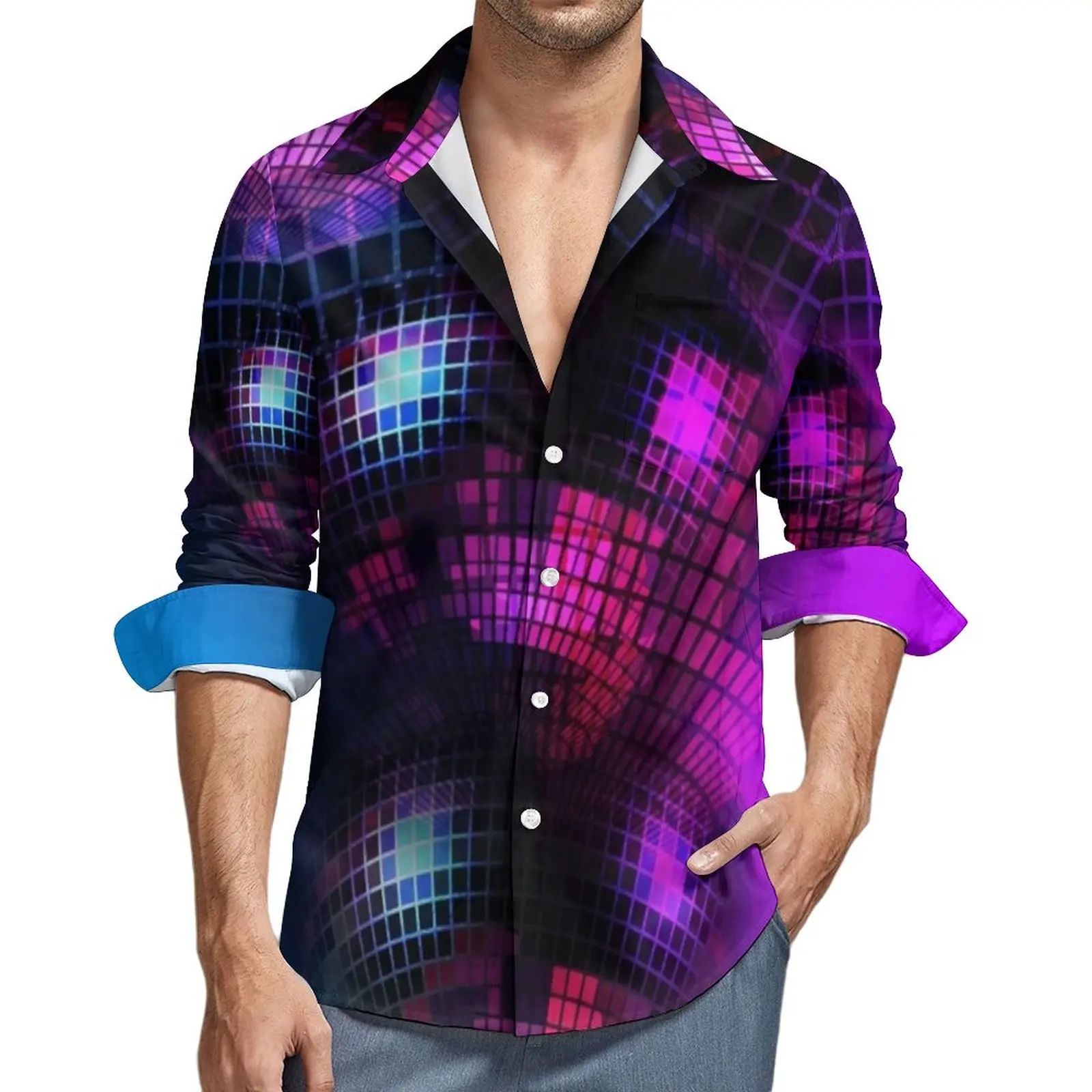 

Рубашка мужская двухцветная с принтом, модная блузка с длинным рукавом, разноцветная уличная одежда, большие размеры, осень