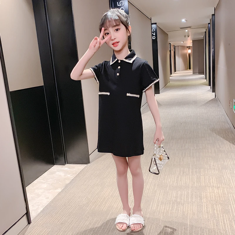 Preppy Style Casual Summer Short Sleeves Kids Baby Polo Dress for Girl Classic School Outfit Child Fashion Stylish Clothing 4-13
