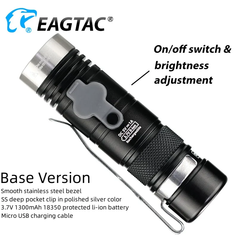 EAGTAC EDC DX3B Mini XHP50.2 LED 2480 Lumen Rechargeable LED Flashlight Programmable Output Pocket Torch 18350 Battery Included