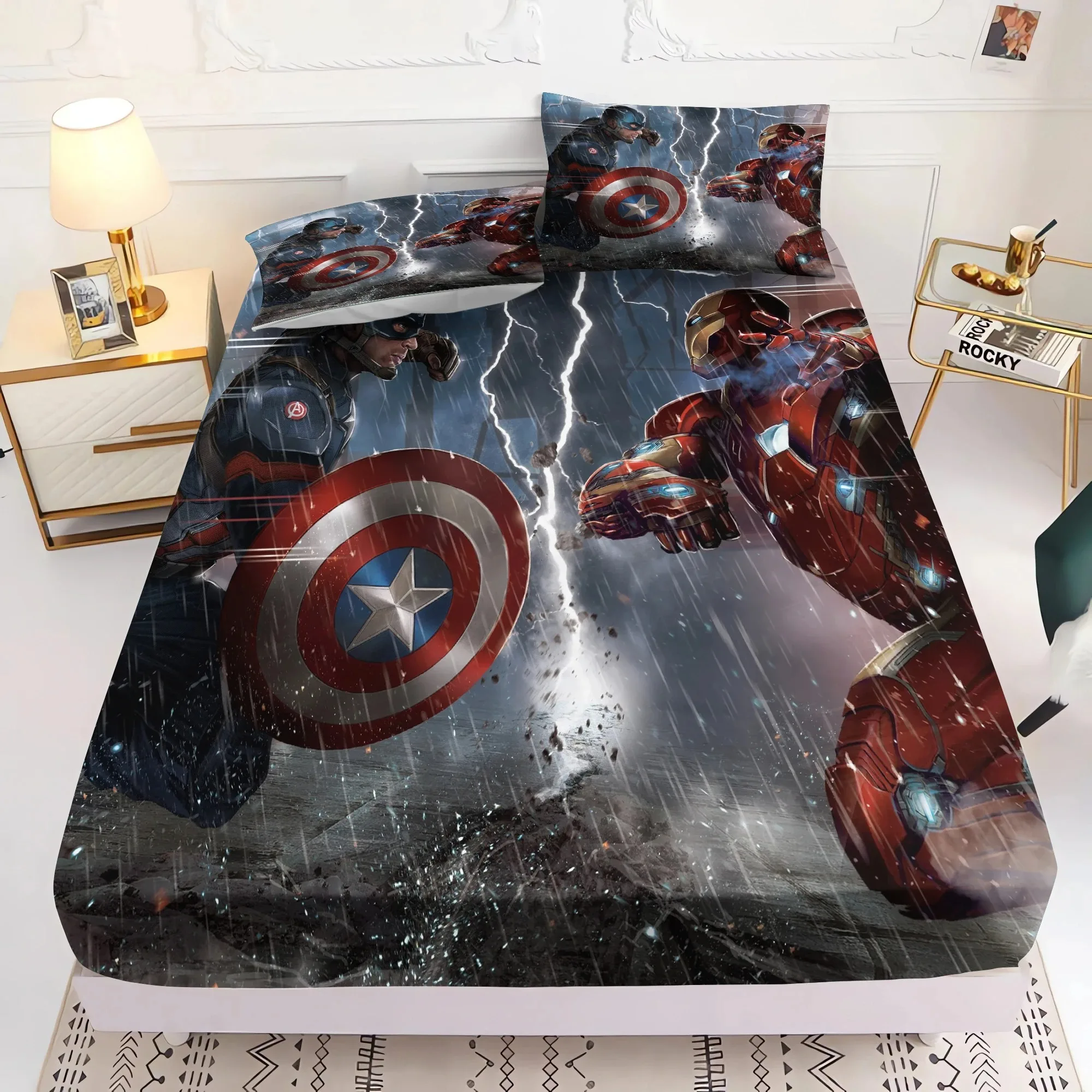 The Avengers Bedding Set,Marvel Hero Fitted Sheet 3pcs Printed With Pillowcase,Suitable For Boys Adults birthday gift