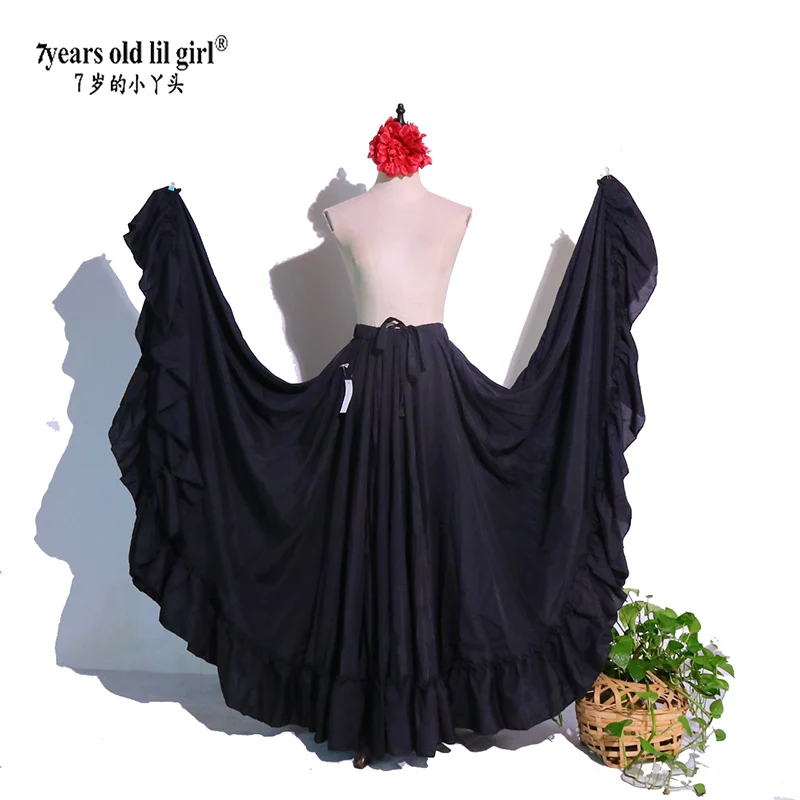 720 degrees gypsy Spain Flamenco Skirt Tribal Gypsy Belly Dance Satin Silk 22Yards With Border FH21