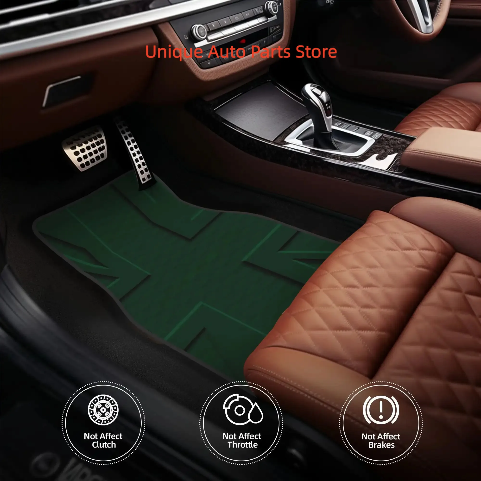 Set of 4 British Racing Green Union Jack Carbon Fiber Floor Mats for Mini Cooper, Made from Durable Polyester, Suitable for Vehi