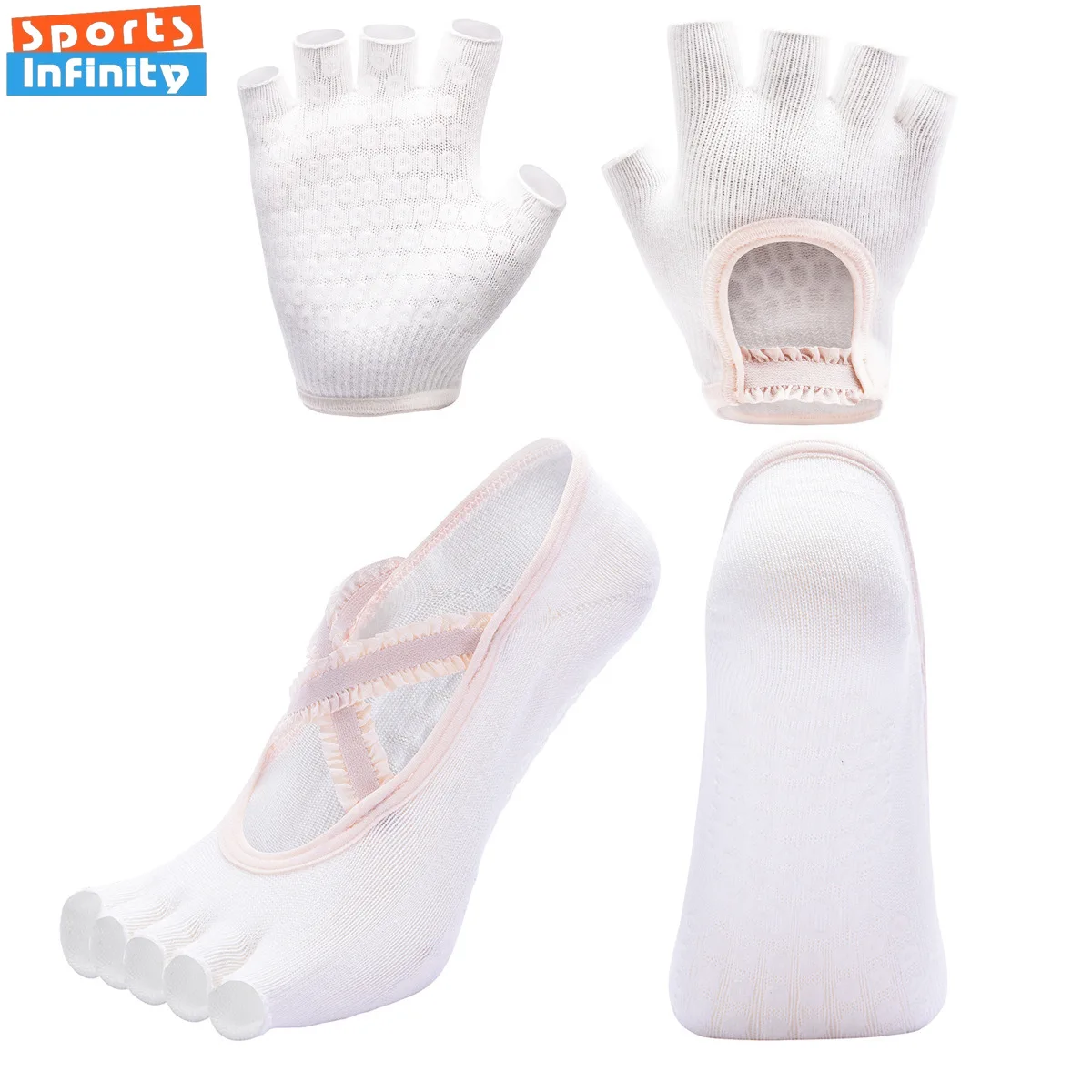 Half Vinger Handschoenen Sok Set Vrouwen Kanten Bandjes Yoga Sokken Anti Slip Dans Fitness Sportsokken Pilates Sokken Yoga Accessoires