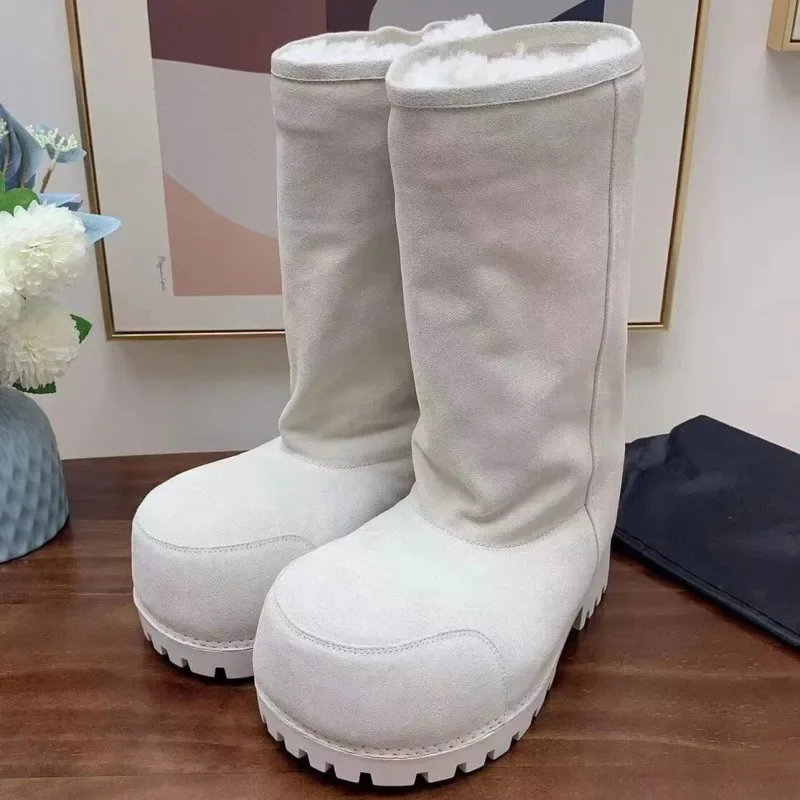 Outono e inverno novas botas de neve de cabeça grande feias botas de pão plataforma feminina aumentar mas joelho-alta botas de algodão quente