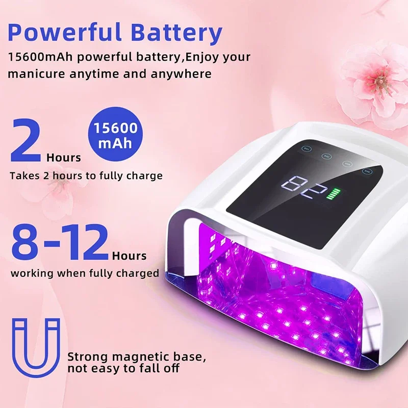 96W Rechargeable Nail Lamp with Handle Cordless Gel Lacquer Dryer Red Light Manicure Machine Wireless Nail UV LED Lamp