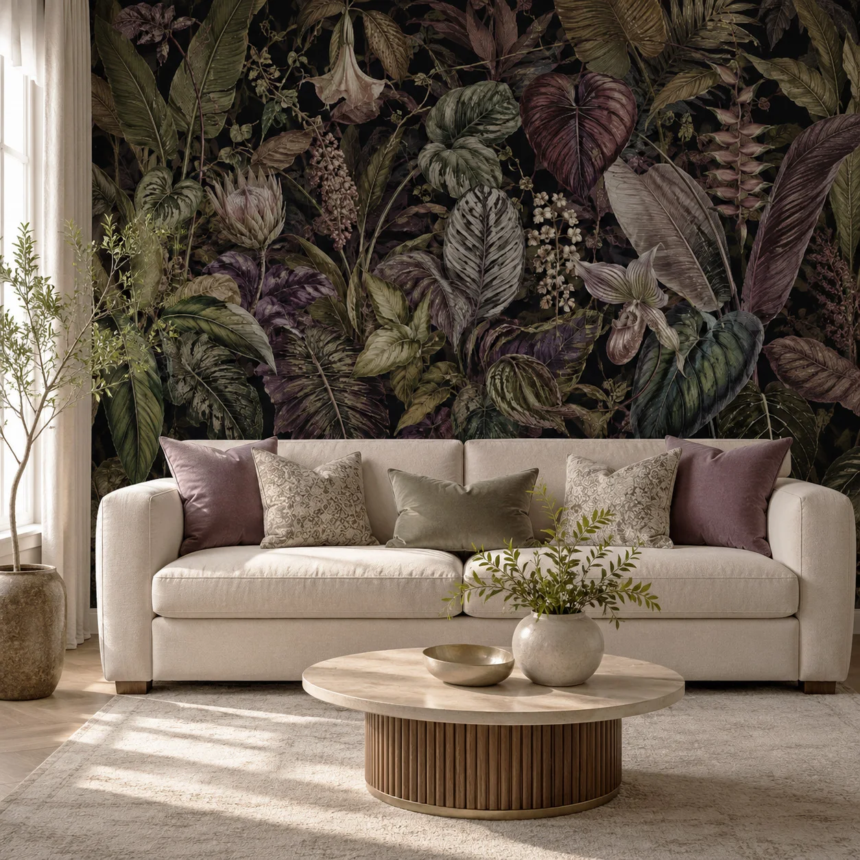 Dark Tropical Botanical Wallpaper Mural Vintage Jungle Leaves Floral Wall Art Dining Room Decor Non Self Adhesive Requires Glue