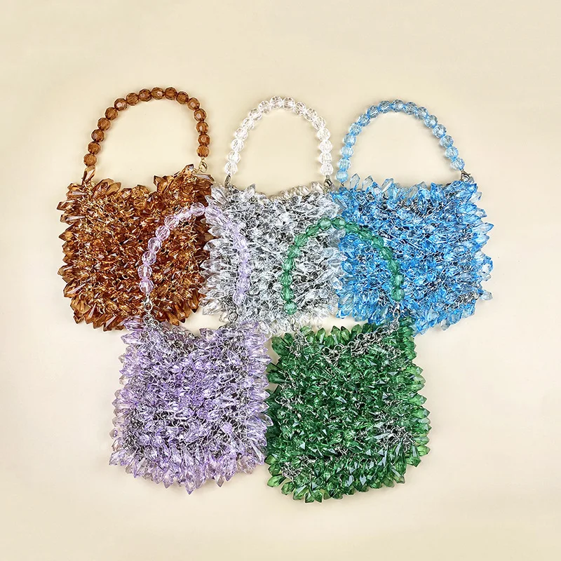 Customized Handmade Acrylic Solid Color Beads Women\'s Handheld Water Droplet Bag Fashionable Elegant High Grade Dinner Bags