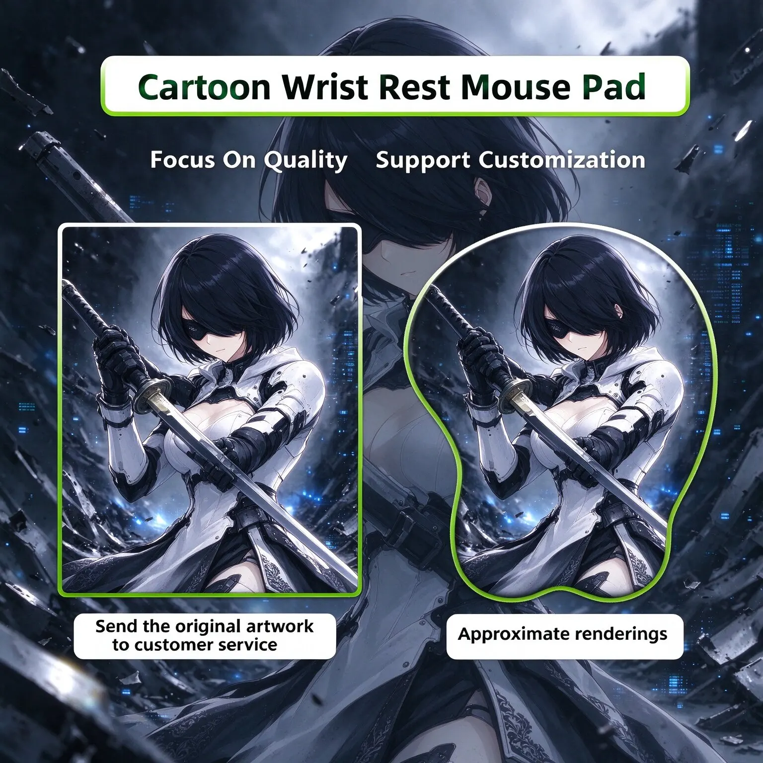 NieR Automata 2B 3D Silicone Wrist Rest Mouse Pad Ergonomic Non Slip Gaming Mousepad PC Laptop Anime Desk Accessory Gift