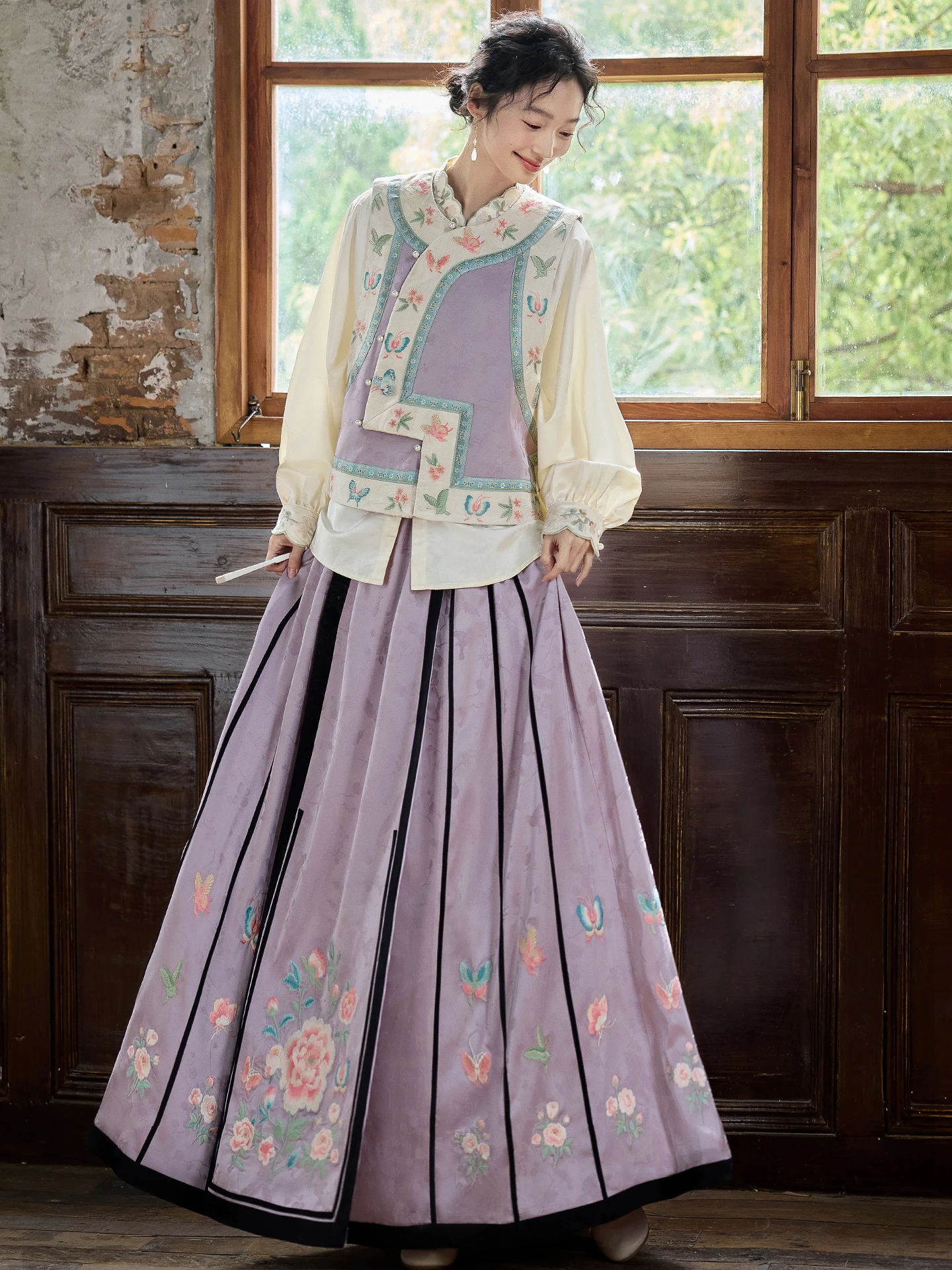 

Heavy Embroidery Floral Women's Suit Cotton Vest And Modified Face Skirt Set Traditional Chinese Sle Long Sve round Ne