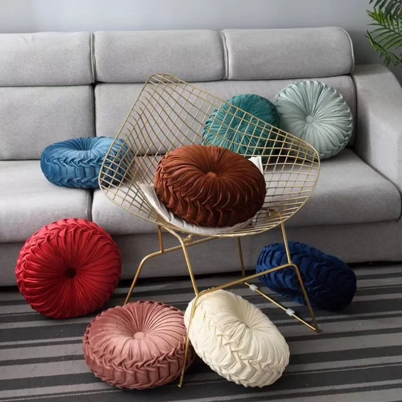 Round Throw Pillow for Couch Decorative 3D Pumpkin Vehicle Wheel Round Velvet Cushion for Sofa Bed Chair Floor Coussin 35/38cm