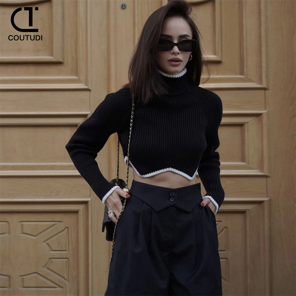 COUTUDI Y2K Turtleneck Crop Sweater For Women Winter Solid Knitted Long Sleeve Slim Pullovers Jumpers Knitwears Women Clothing