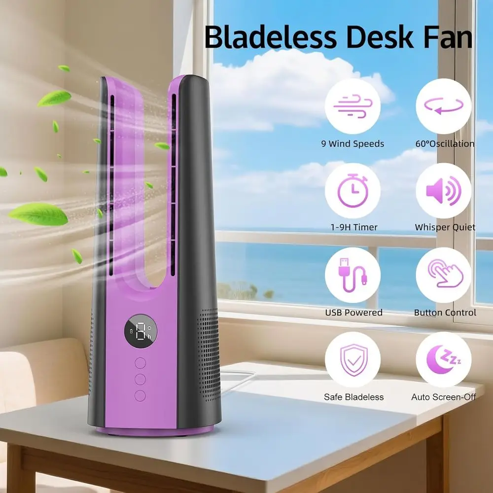 13-Inch Quiet Desktop Fan with 9 Speeds, 60° Oscillation, 1–9H Timer, LED Display, Plug-In for Bedroom and Nightstand