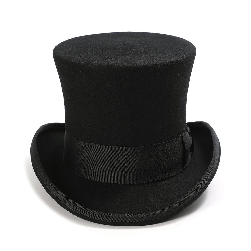 Luxury Wool Felt High Top Hat Men Satin Lined Cylinder Hat 18 cm Mad Hatter