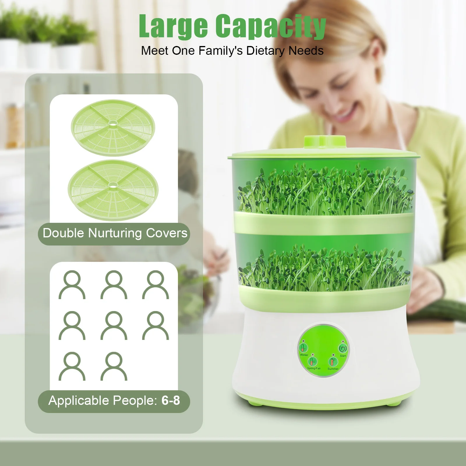 New Intelligent Bean Sprout Machine Vegetable Seeds Growth Bucket 2-Layer Large Capacity Constant Temperature Cultivation Basin